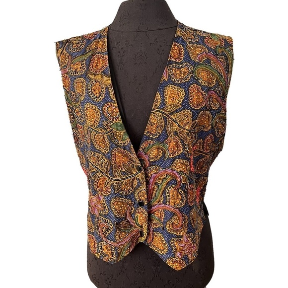 Vintage Jackets & Blazers - Vintage Match-Ups Cotton Batik Beaded Vest L